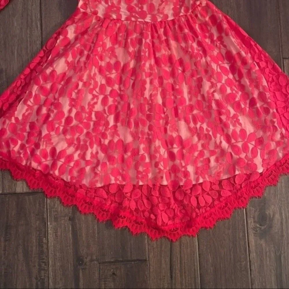 Free People Floral Mesh Lace Dress Hot Red 2